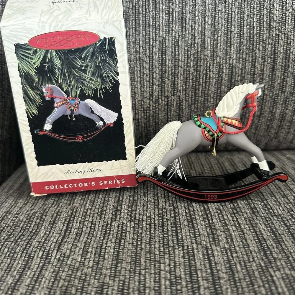 Lot / 6 Vintage Hallmark Rocking Horse Series 2, 4 + Keepsake Christmas Ornament